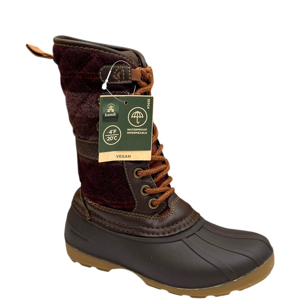Kamik Little Girls High-Top Vegan Boots Size 13 Brown-Plaid Waterproof Insulated